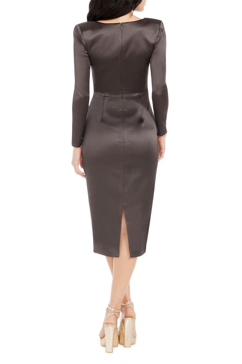 Pamela Long Sleeve Satin Cocktail Dress, Alternate, color, MOCHA