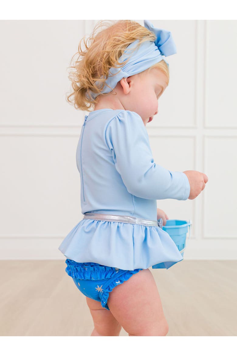 Baby Girls UPF50+ Princess Long Sleeve Bow Skirted One Piece Swimsuit, Alternate, color, Crystal Blue Princess
