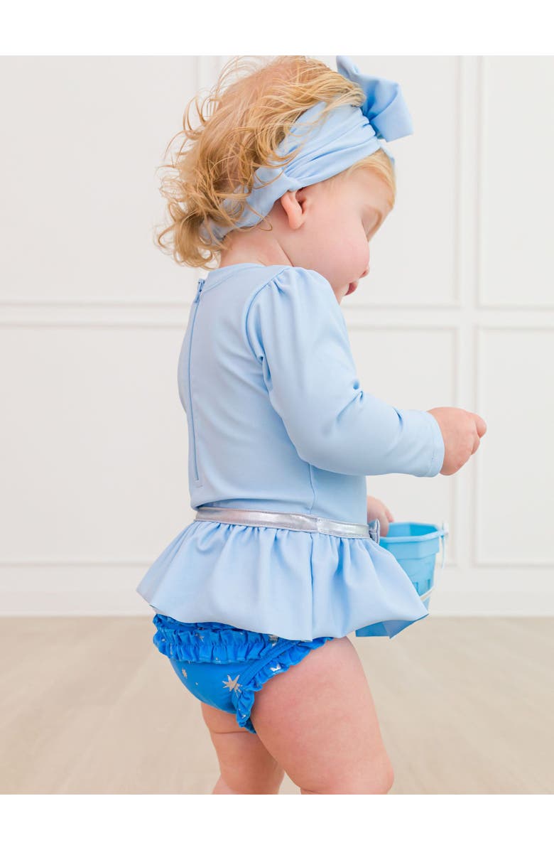 RuffleButts Baby Girls UPF50+ Princess Long Sleeve Bow Skirted One Piece Swimsuit, Alternate, color, Crystal Blue Princess