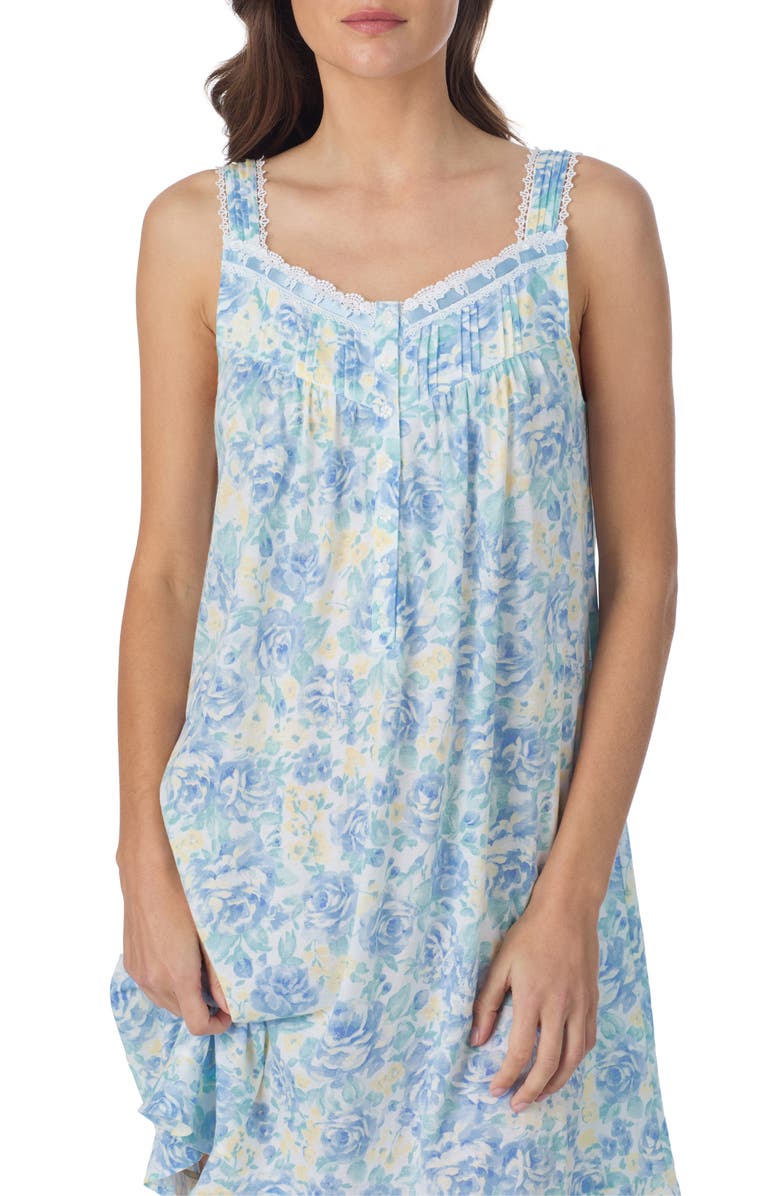 Eileen West Cotton Blend Chemise, Alternate, color, White/ Aqua