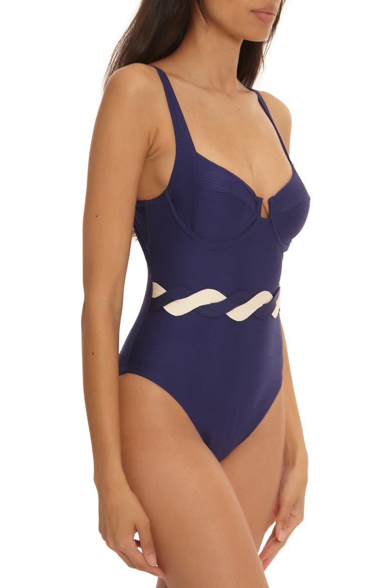 Sailing Wave Underwire One-Piece Swimsuit, Alternate, color, NAVY