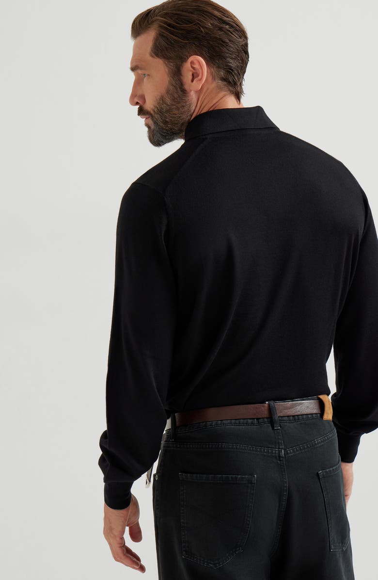 Brunello Cucinelli Lightweight knit Polo, Alternate, color, Black