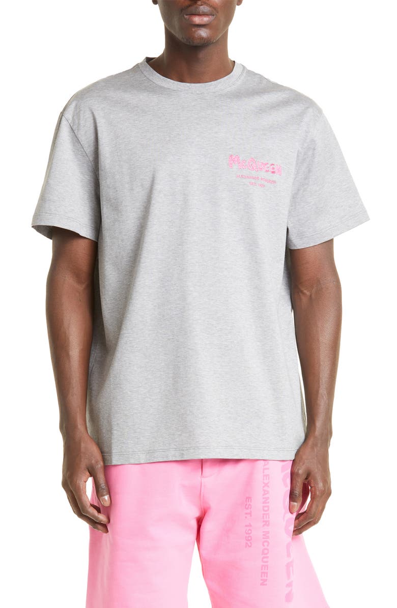 McQueen Embroidered Logo Cotton T-Shirt, Main, color,