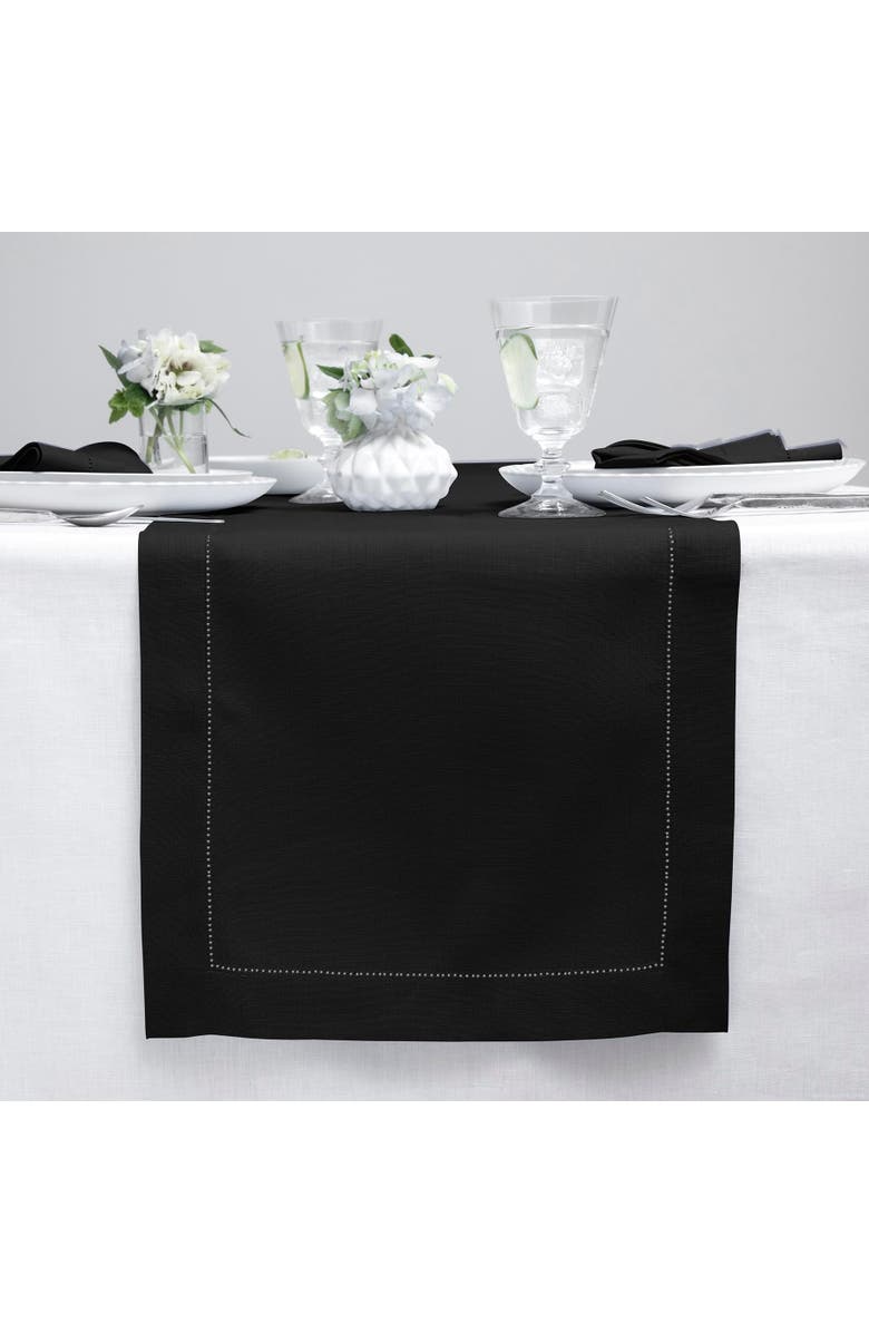 Solino Home Linen Table Runner - Classic Hemstitch, Main, color, Black