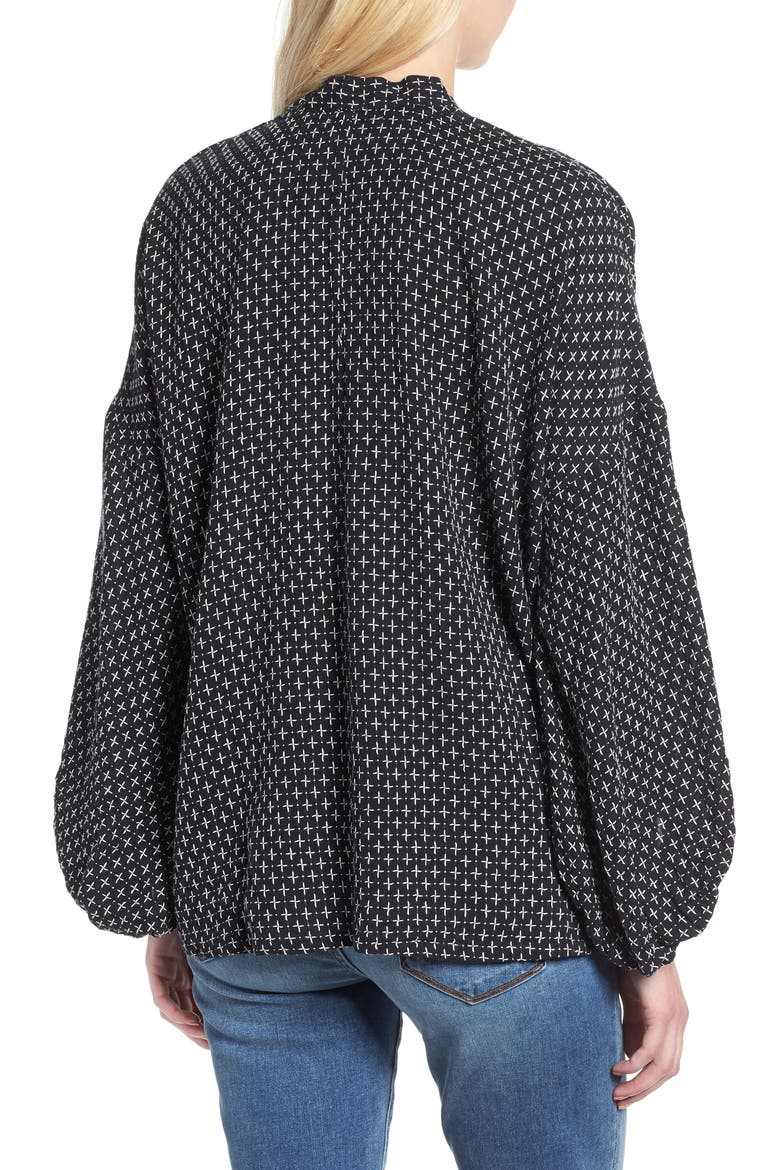 Pickstitched Poet Blouse, Alternate, color, BLACK/ WHITE