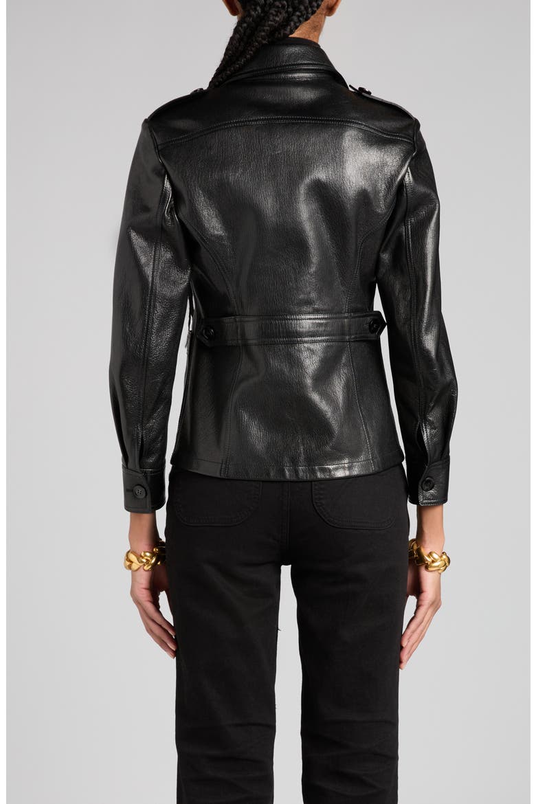Leather Trucker Jacket, Alternate, color, BLACK