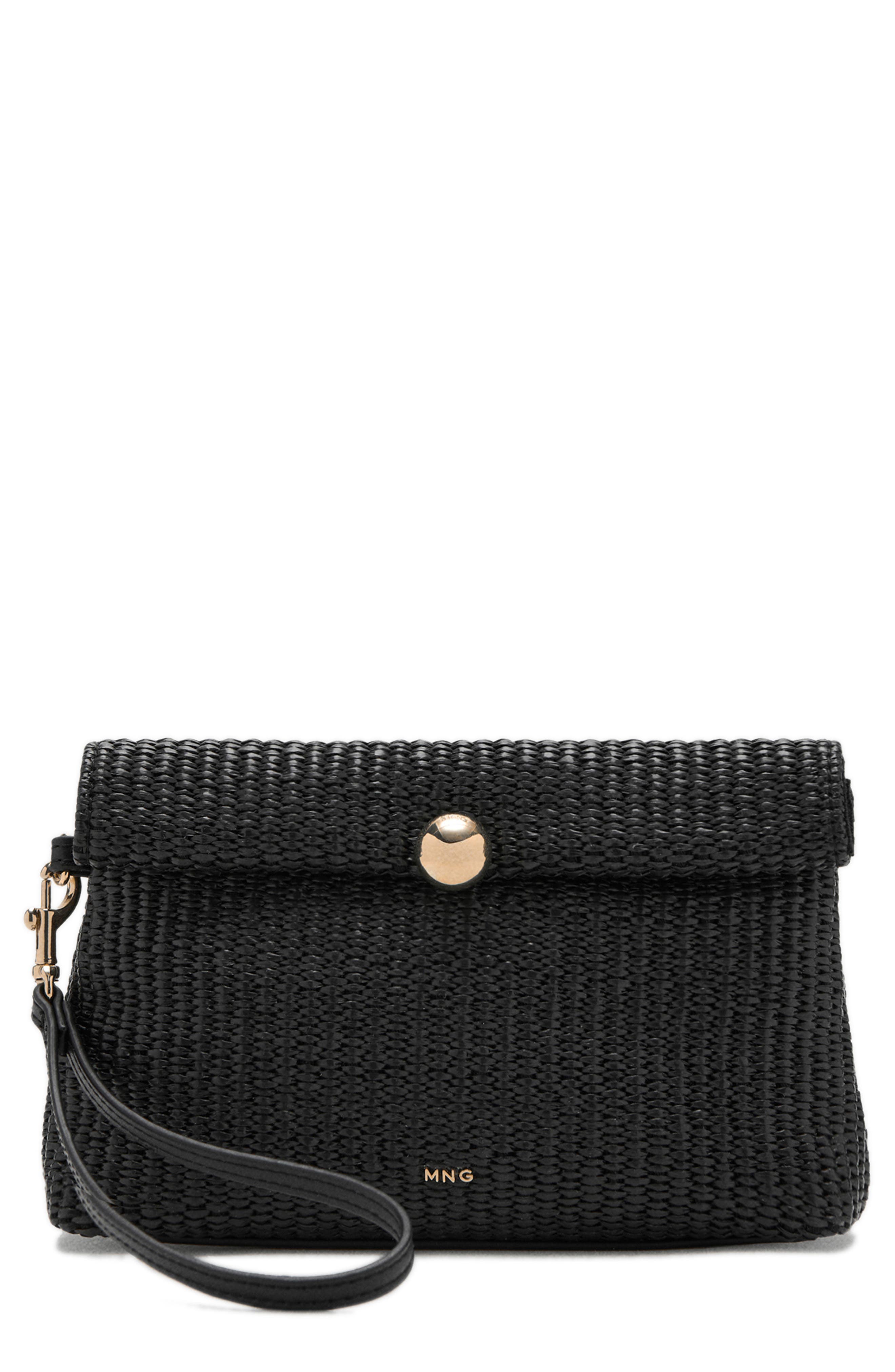 MANGO Woven Flap Wristlet, Main, color, Black