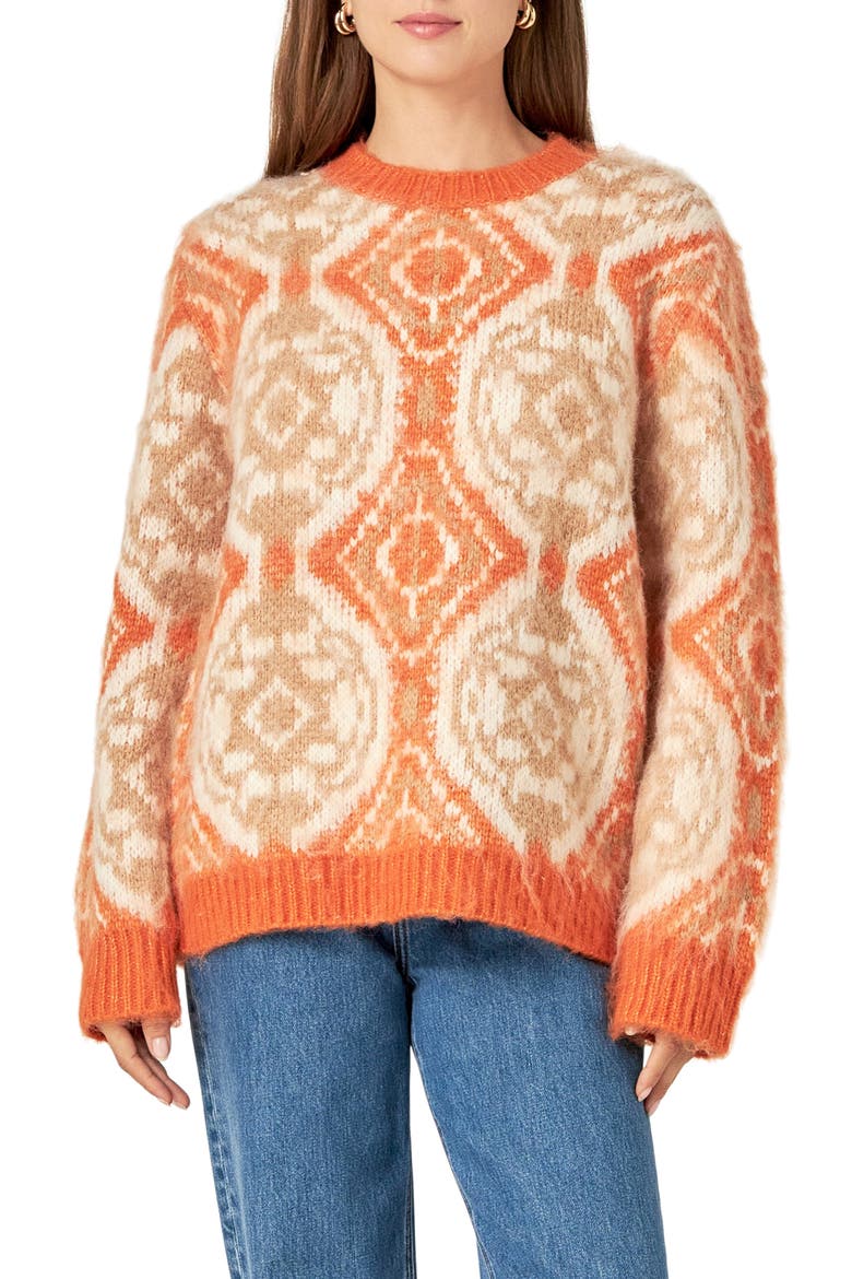 Medallion Crewneck Sweater, Alternate, color, ORANGE