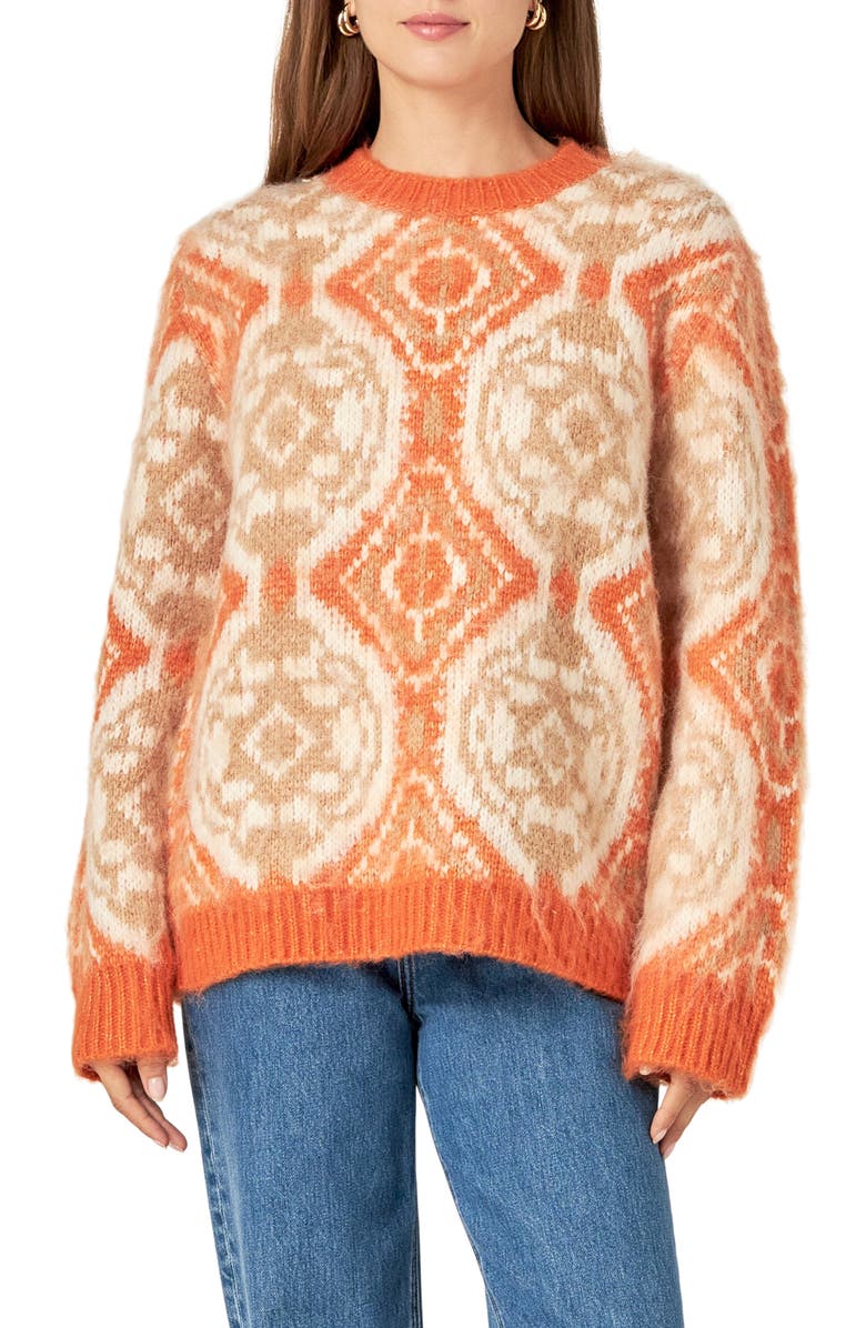 English Factory Medallion Crewneck Sweater, Alternate, color, Orange