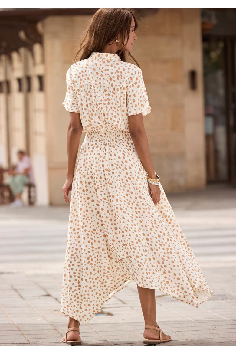 Printed Shirt Collar Dress, Alternate, color, Ivory & Taupe