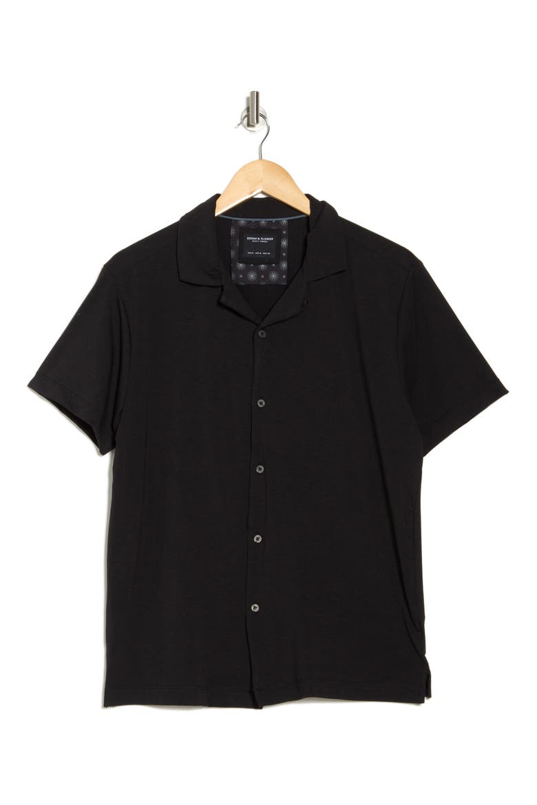 Solid Black Knit Camp Shirt, Alternate, color, BLACK