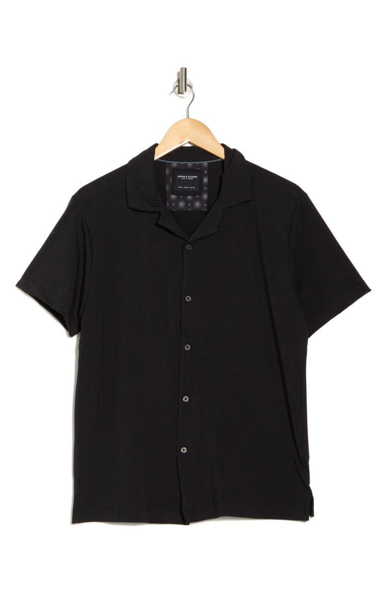 DENIM AND FLOWER Solid Black Knit Camp Shirt, Alternate, color, Black