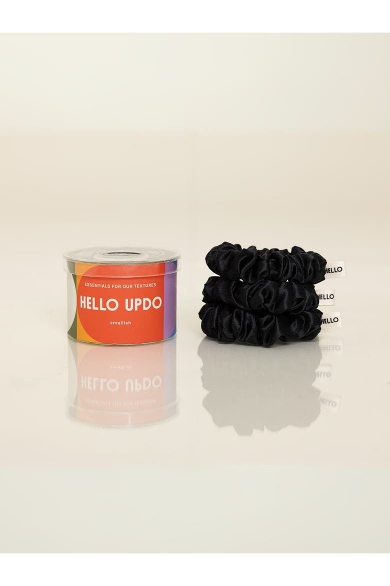 Flora Silk Scrunchie Set, Alternate, color, Black