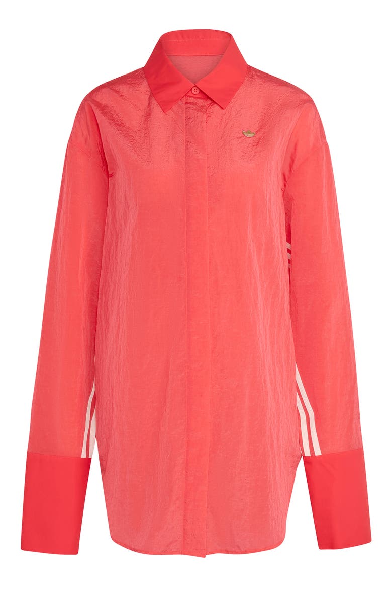 Oversize Long Sleeve Nylon Button-Up Mini Shirtdress, Alternate, color, SEMI LUCID RED/ /