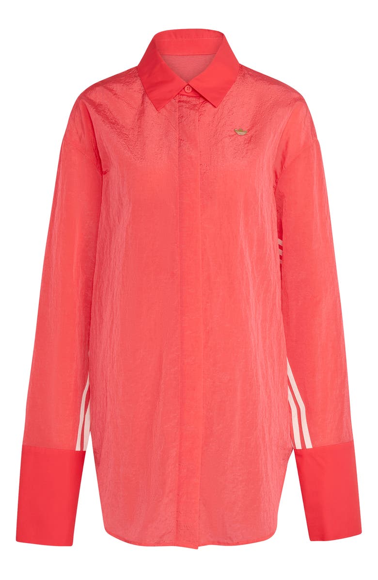 adidas Originals Oversize Long Sleeve Nylon Button-Up Mini Shirtdress, Alternate, color, Semi Lucid Red/ /