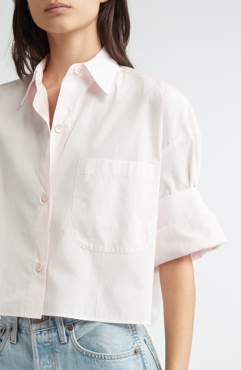 TWP Next Ex Cotton Crop Button-Up Shirt, Alternate, color, Pale Pink