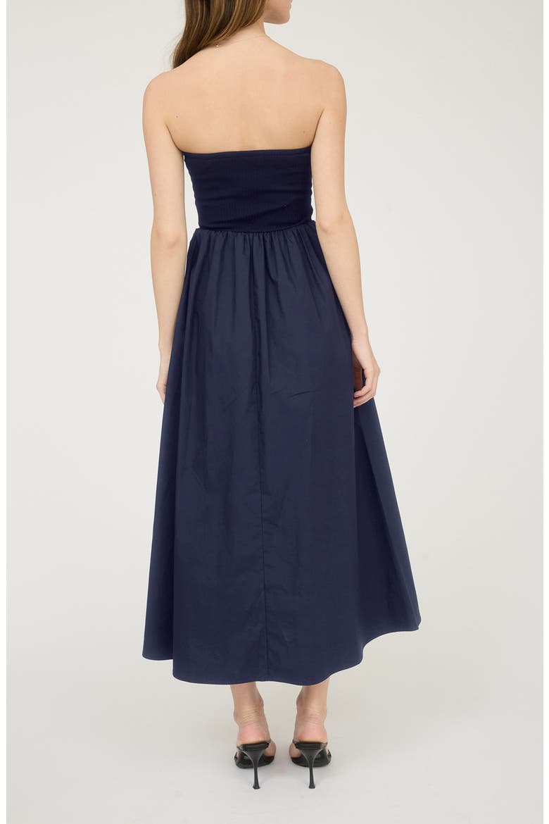 Mixed Media Strapless Midi Dress, Alternate, color, NAVY