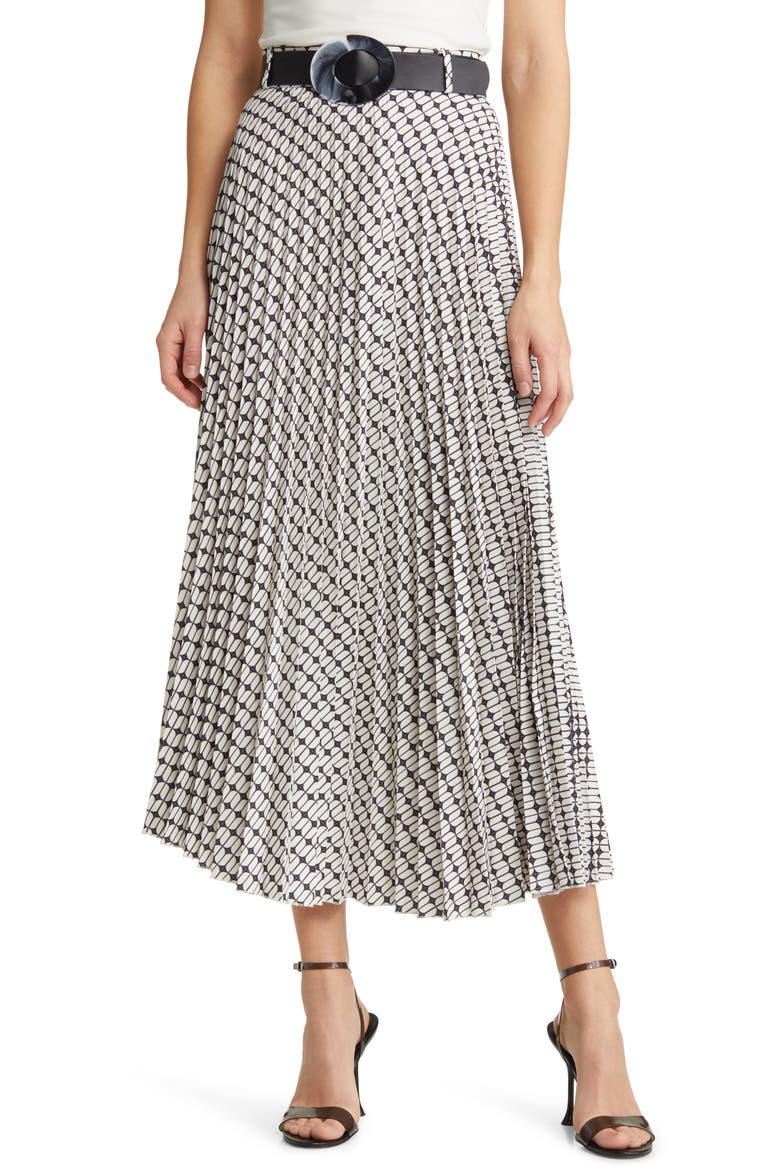 Brit Print Pleated Maxi Skirt, Main, color, BLACK