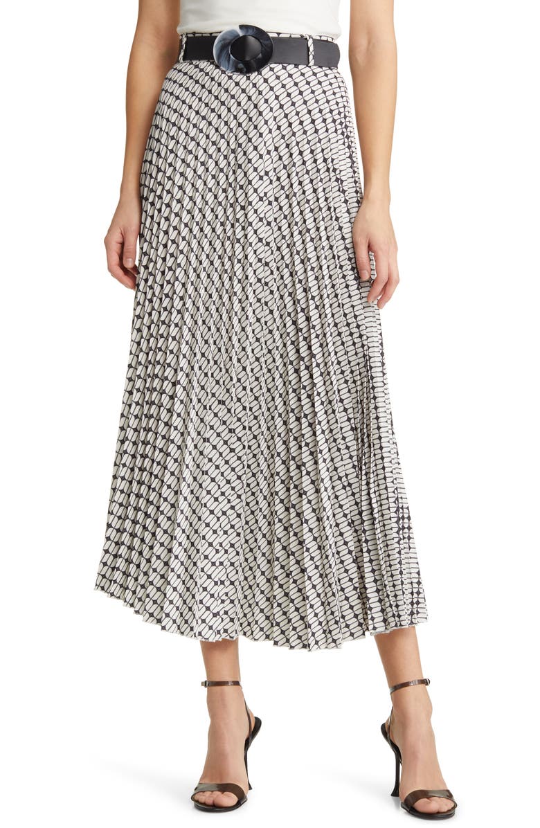 NIKKI LUND Brit Print Pleated Maxi Skirt, Main, color, Black