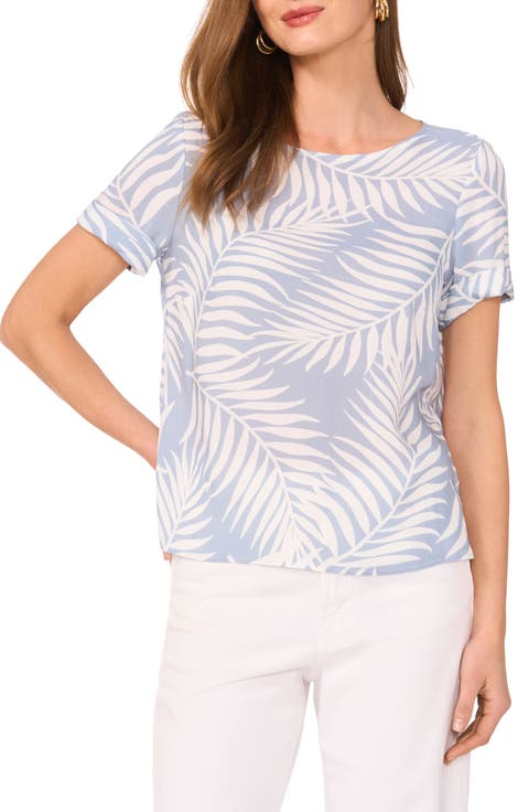 Palm Print Rolled Cuff Top