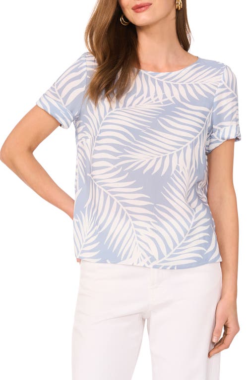 Vince Camuto Palm Print Rolled Cuff Top In Lake Breeze