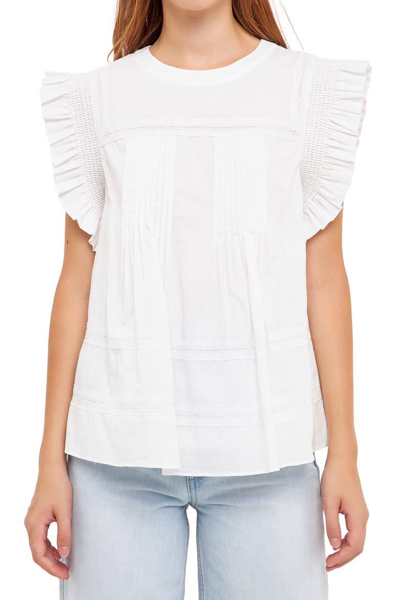 Ruffle Sleeve Cotton Poplin Top, Alternate, color, WHITE