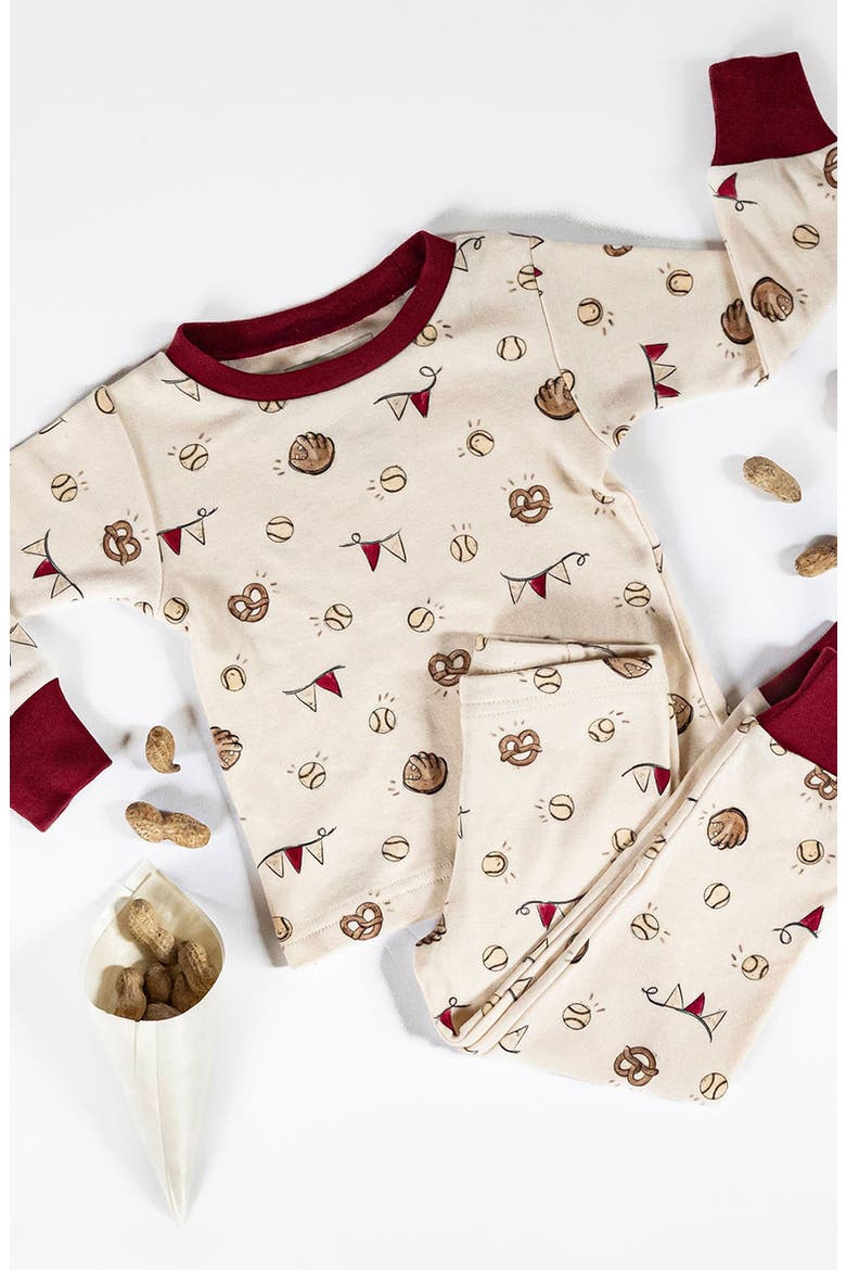 Print Fitted Organic Cotton Two-Piece Pajamas, Alternate, color, GAME DAY