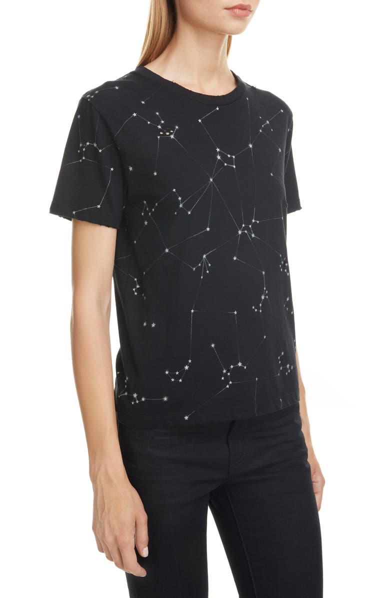 Saint Laurent Constellation Print Destroyed Crewneck Tee, Alternate, color,