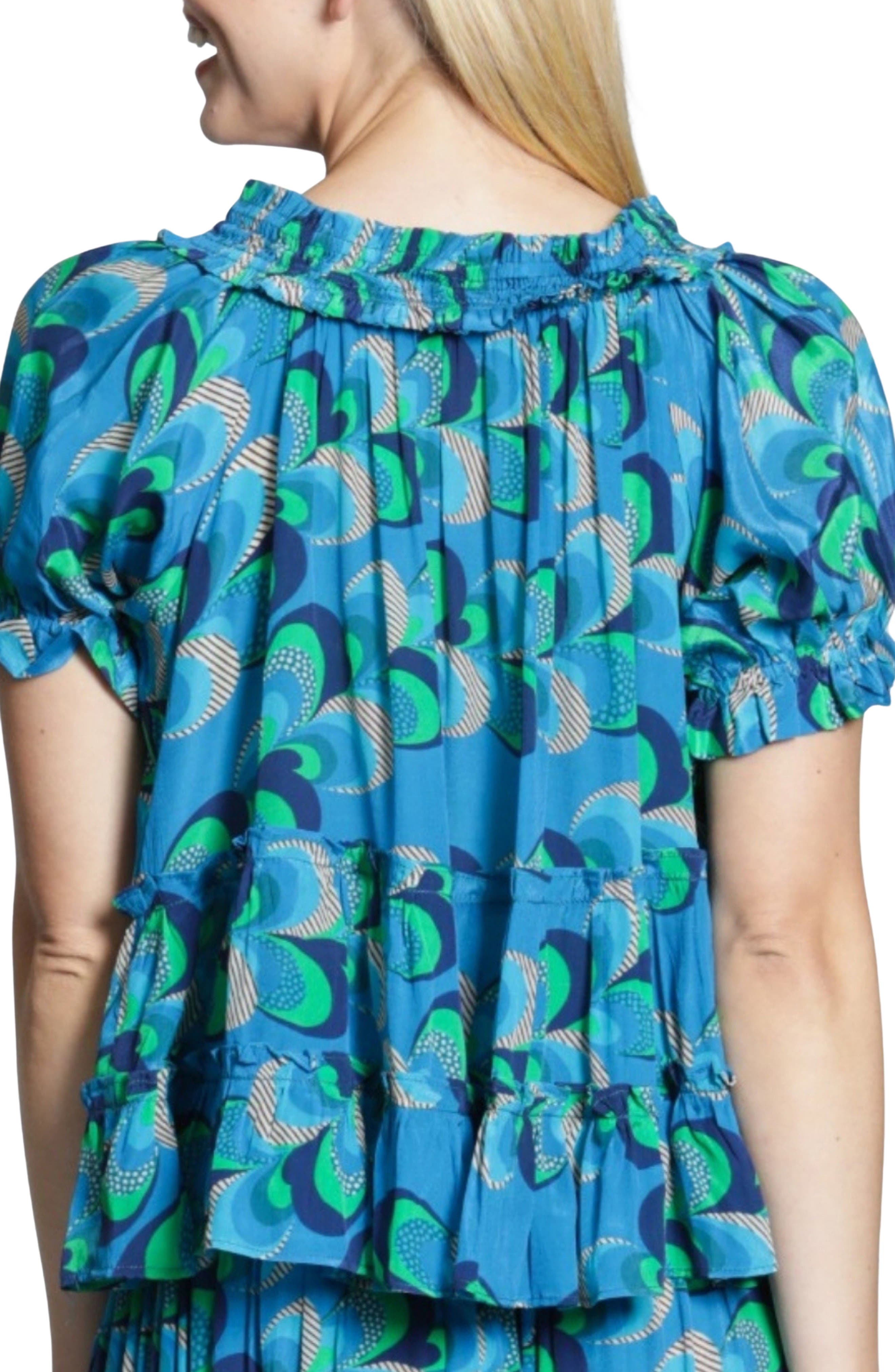 Tiered Ruched Tie Neck Top - image 4