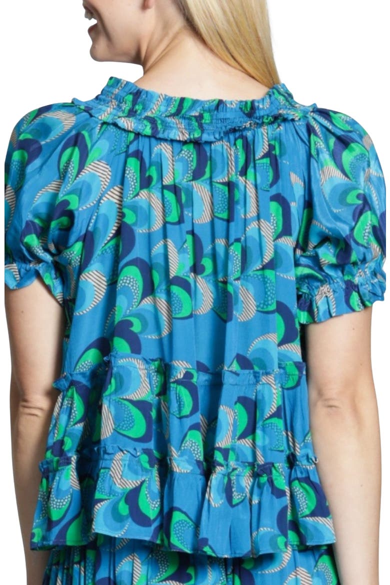 Tiered Ruched Tie Neck Top, Alternate, color, BLUE LAGOON