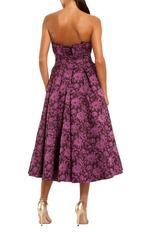 Mac Duggal Strapless Floral Brocade A-line Midi Dress In Pink