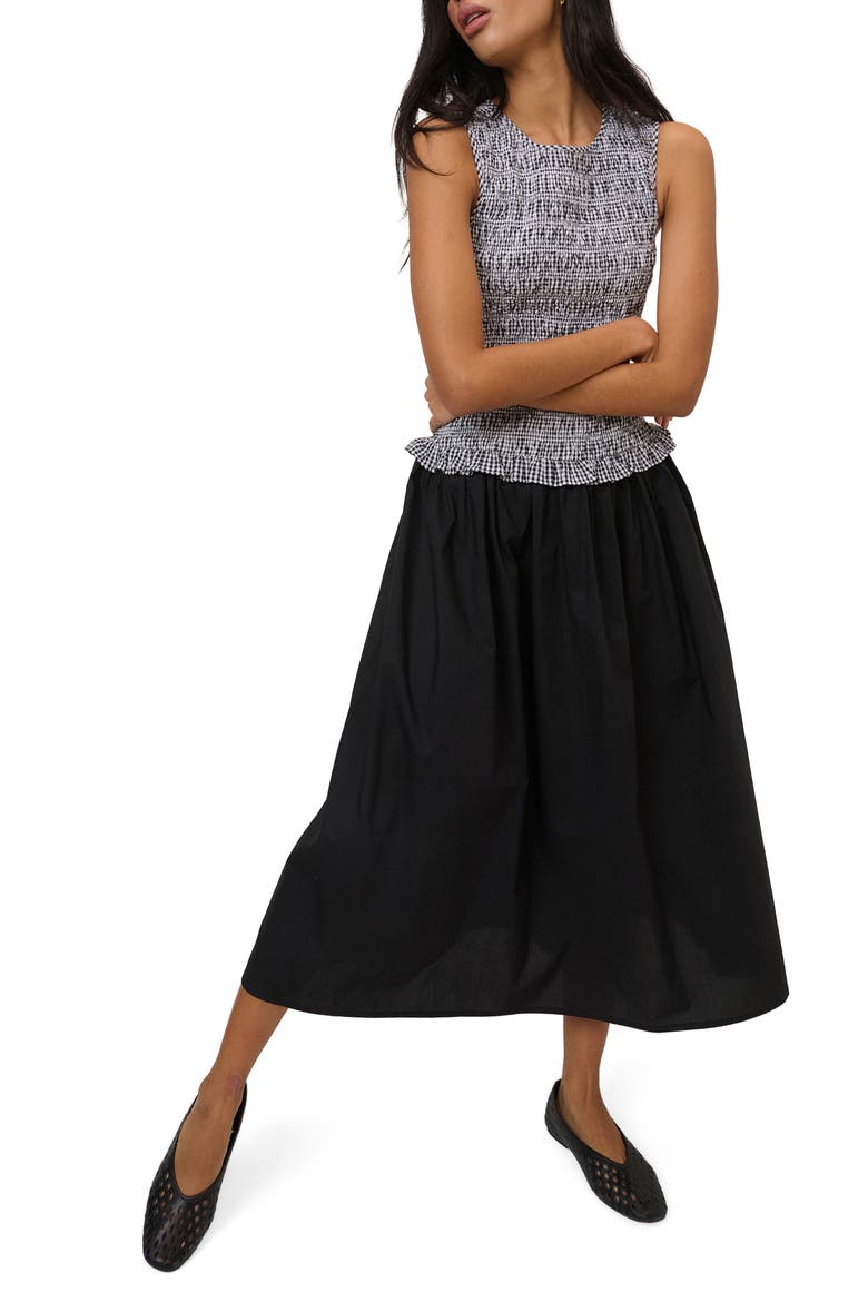 Drina Gingham Midi Dress, Main, color, BLACK