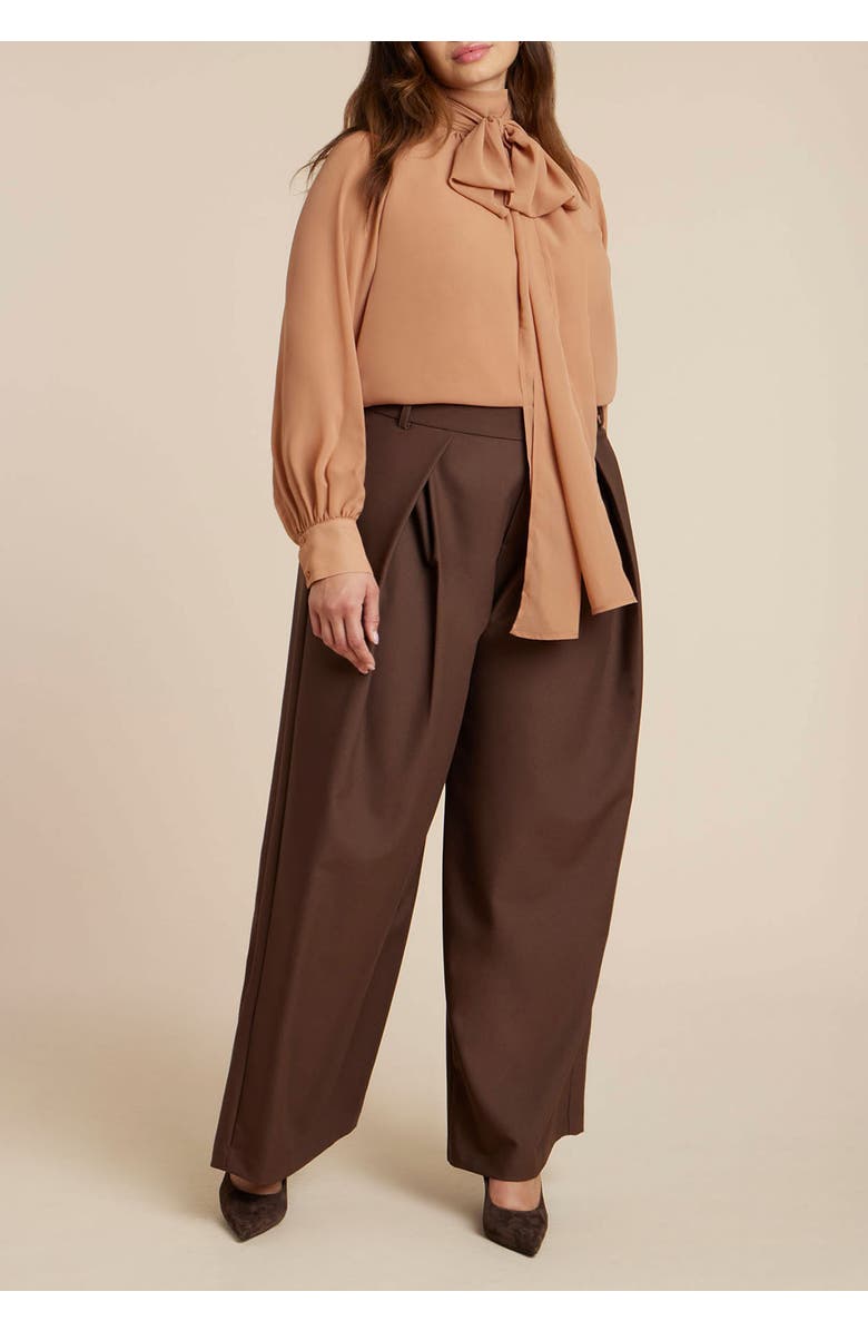 ELOQUII Sheer Neck Tie Blouse, Alternate, color, Apple Cinnamon