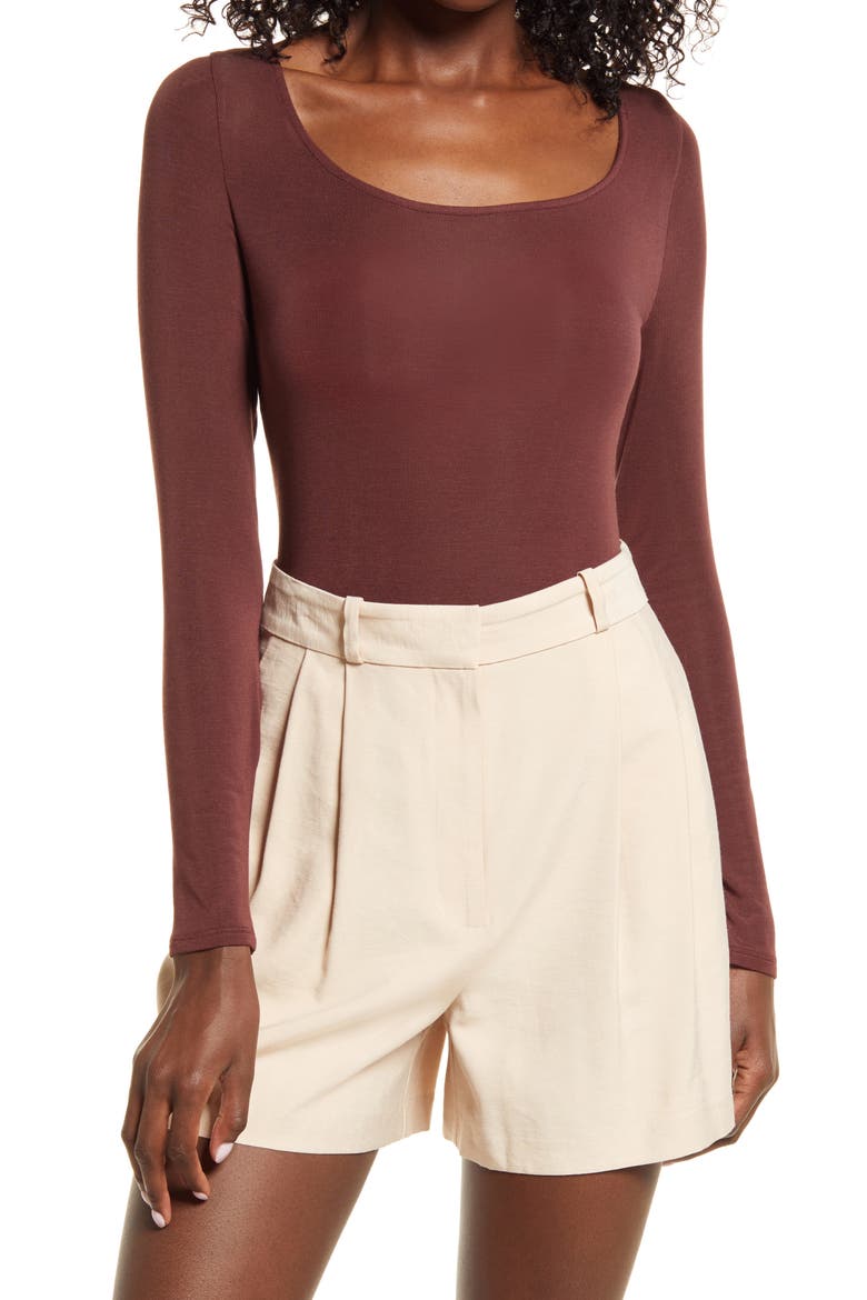 Semi Sheer Long Sleeve Knit Top, Main, color, BROWN CHOCOLATE
