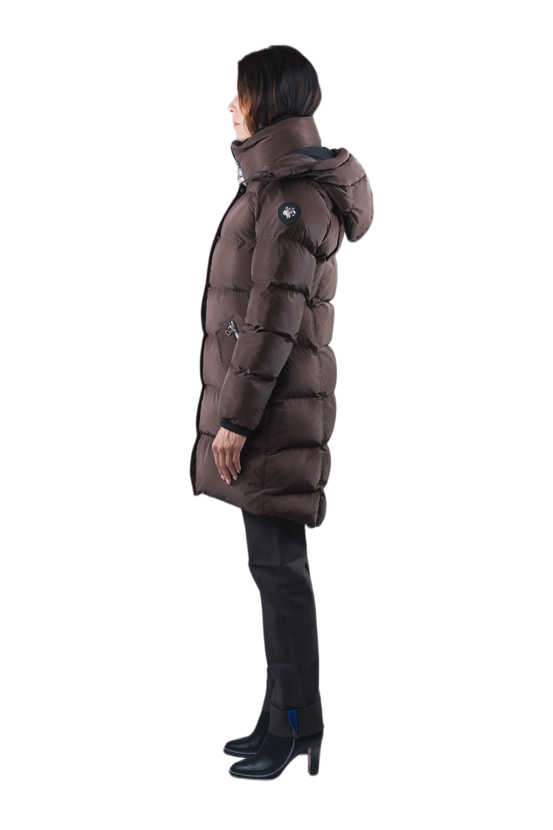 Women's Penguin Long Length Quilted Coat, Alternate, color, MOCHA DIAMOND