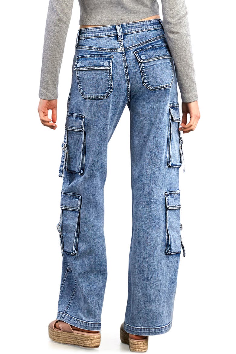 High Waist Straight Leg Cargo Jeans, Alternate, color, FADED BLU DENIM