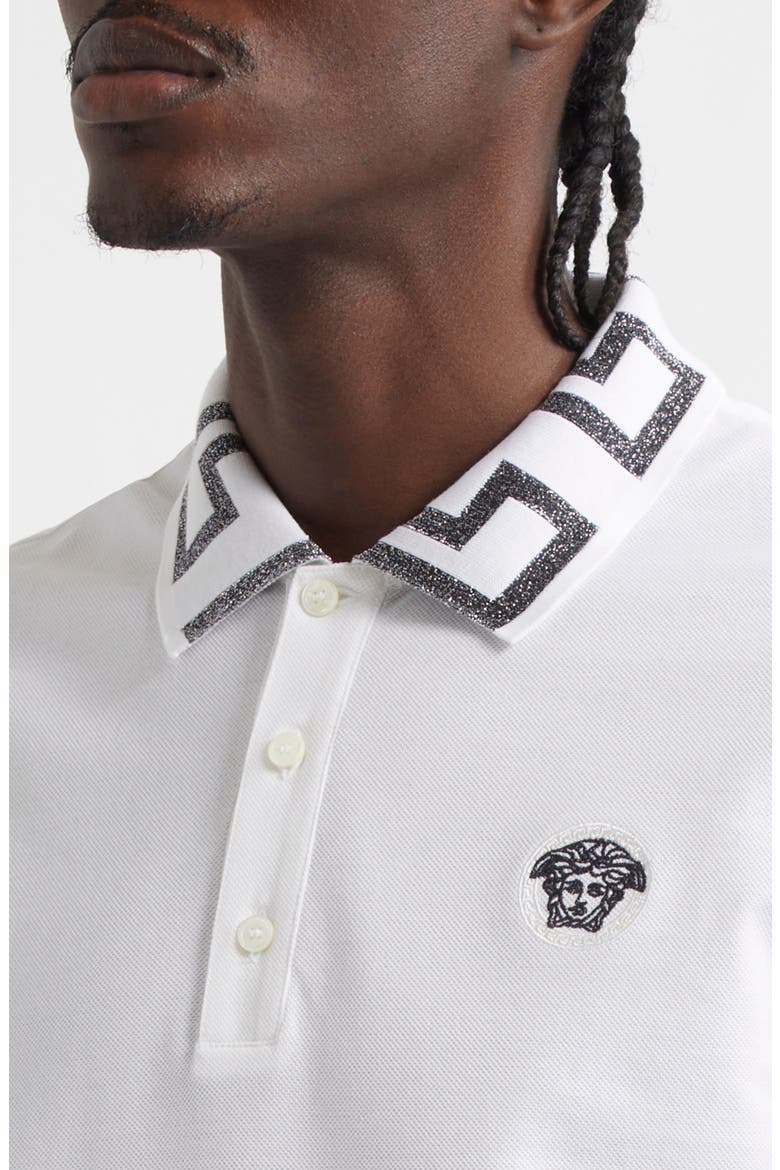 Metallic Greca Collar Piqué Polo, Alternate, color, WHITE ANTRACHITE