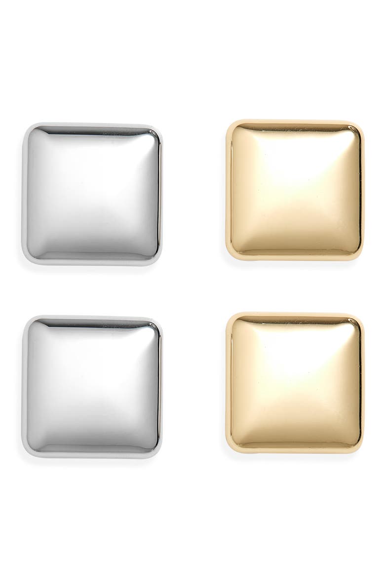 Set of 2 Two-Tone Square Stud Earrings, Main, color, GOLD SILVER