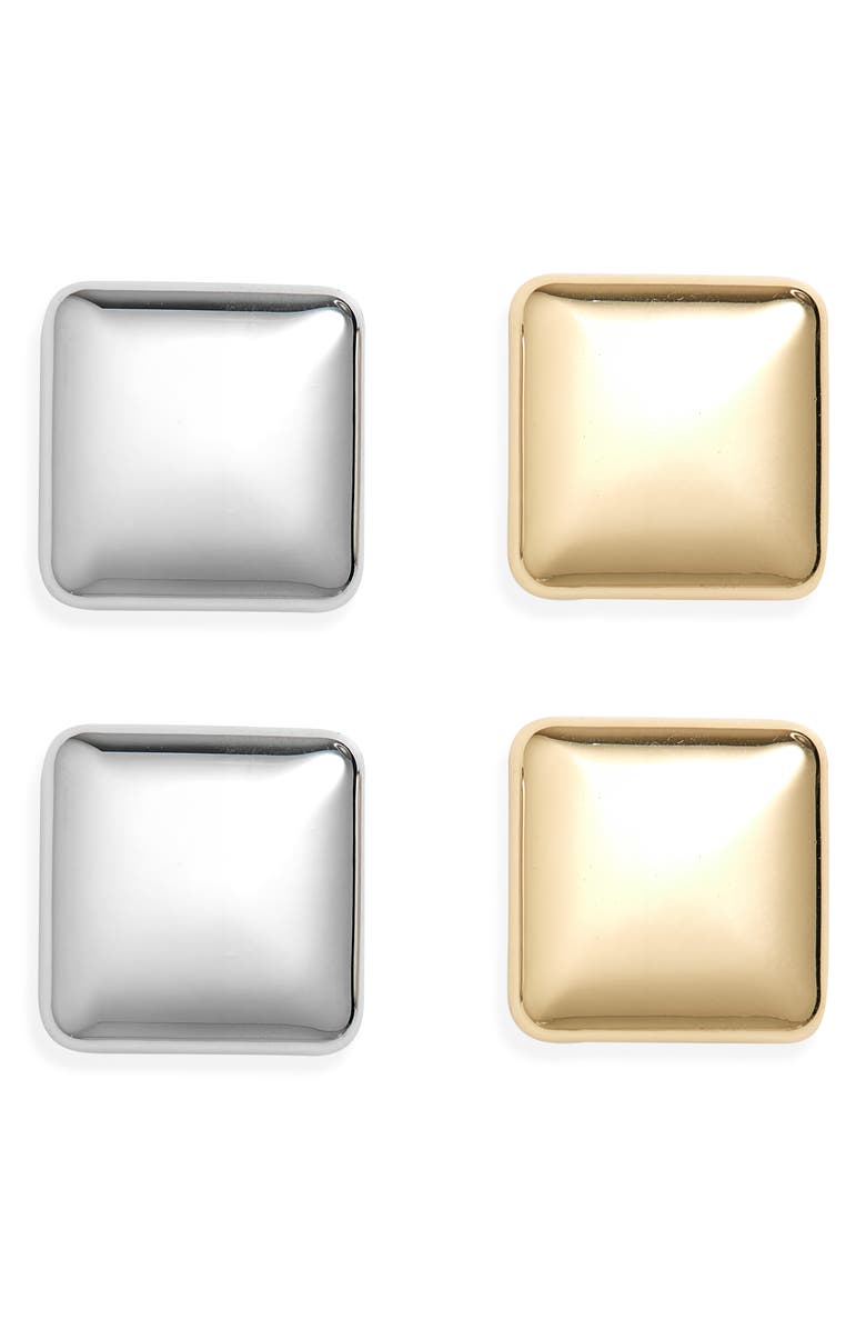 Tasha Set of 2 Two-Tone Square Stud Earrings, Main, color, Gold Silver