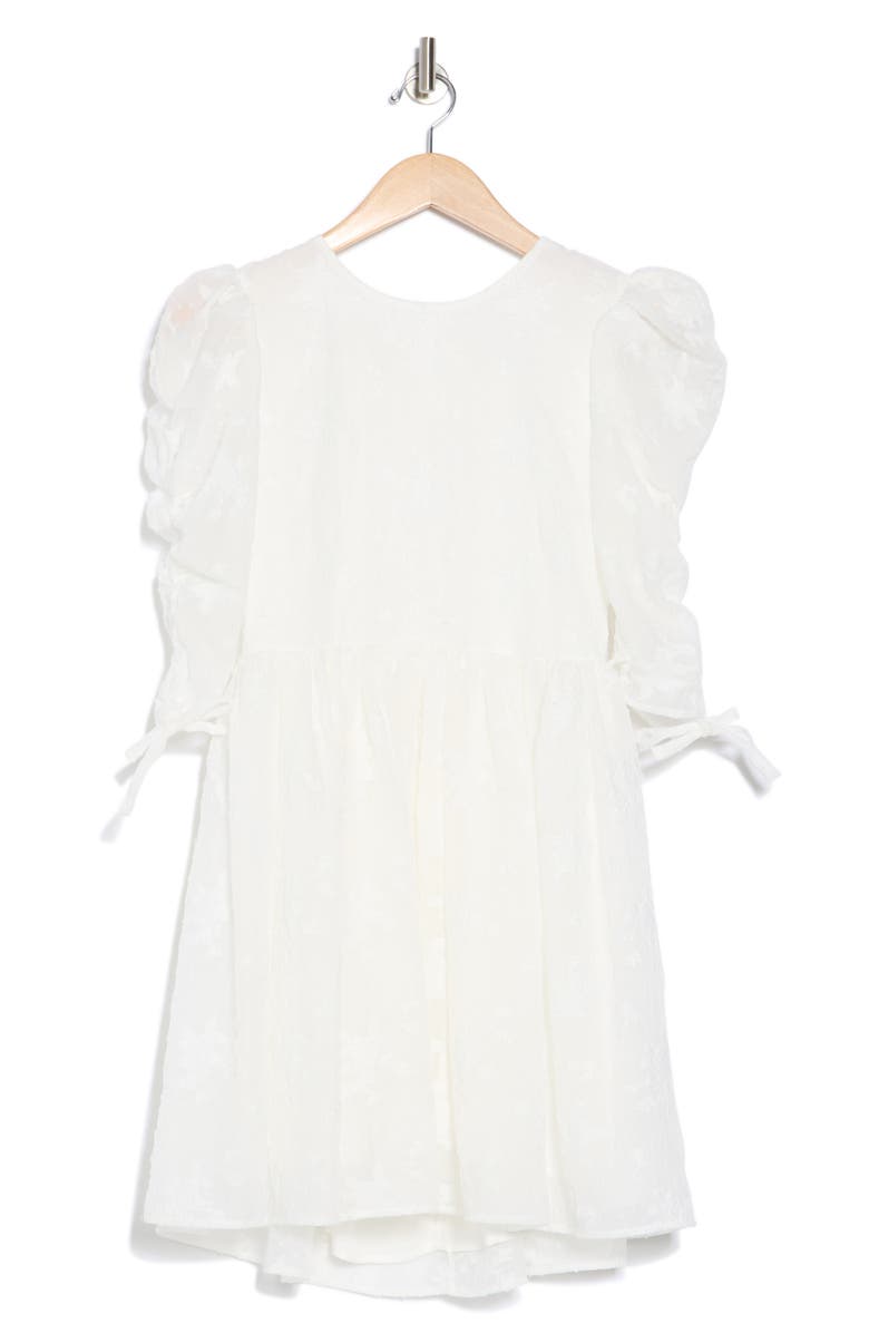 Lush Jacquard Lace Ruched Sleeve Minidress, Alternate, color, White