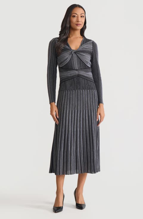 Fit & Flare Twist Front Lurex Knit Maxi Dress