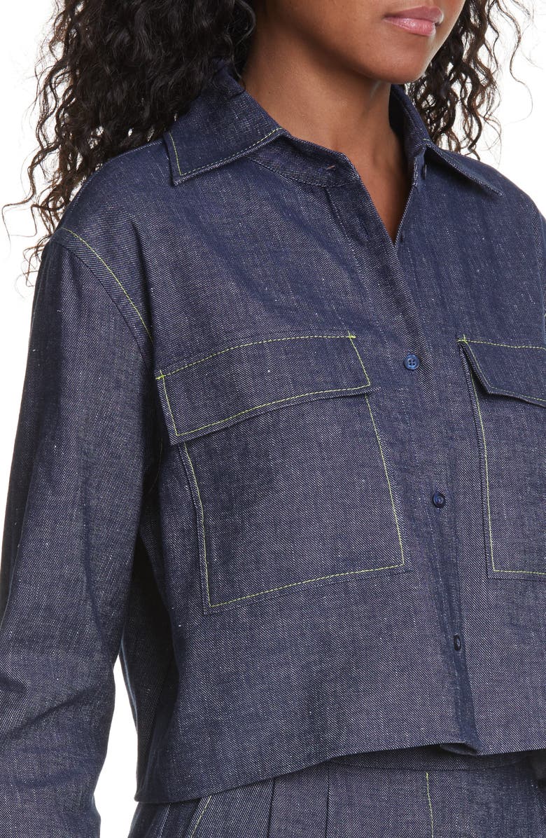 HUGO Entalis Crop Linen Blend Blouse, Alternate, color, 