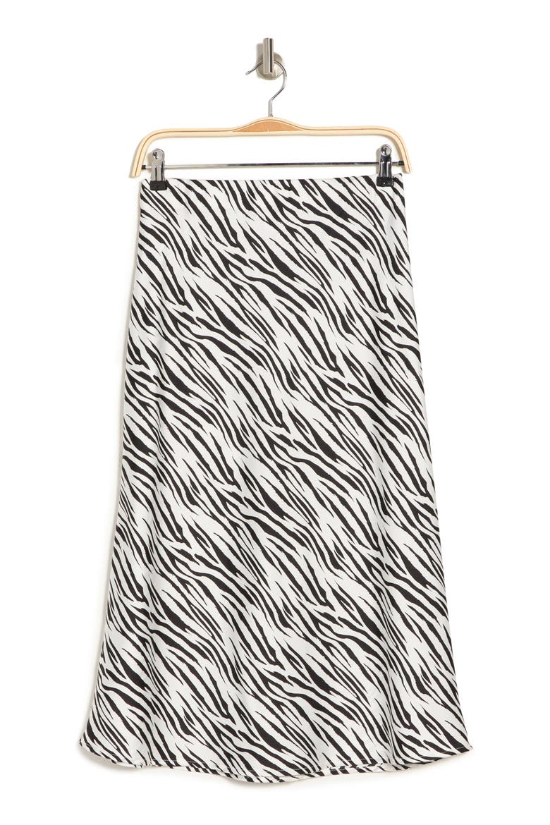 Satin Zebra Print Midi Skirt, Alternate, color, IVORY