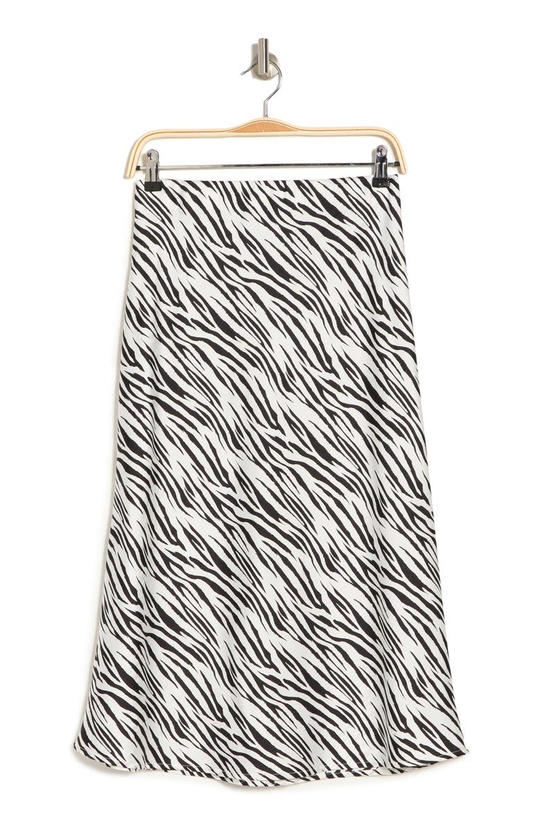Renee C Satin Zebra Print Midi Skirt, Alternate, color, Ivory
