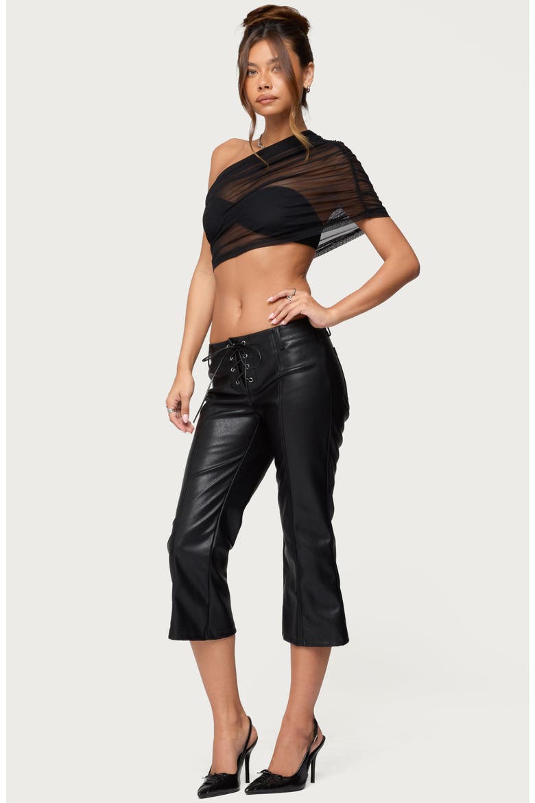 Layered Off the Shoulder Mesh Crop Top, Alternate, color, BLACK