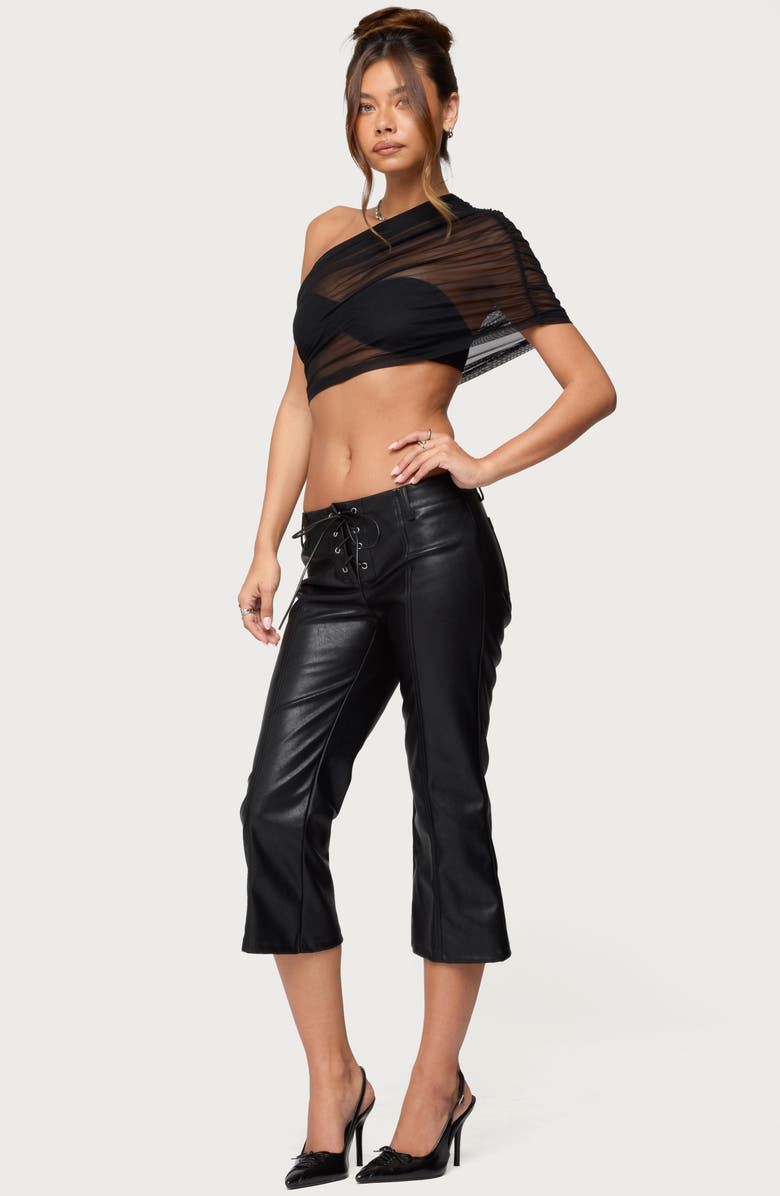 EDIKTED Layered Off the Shoulder Mesh Crop Top, Alternate, color, 