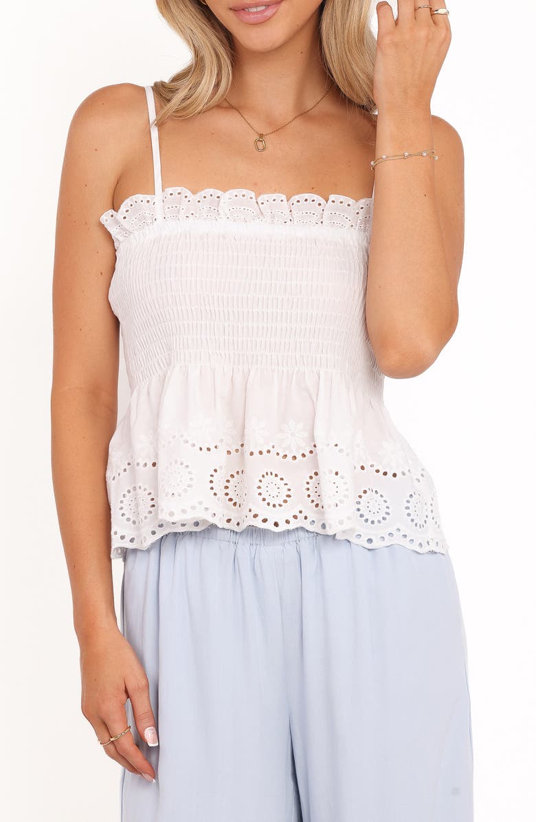 Petal & Pup Gretal Smocked Eyelet Cotton Camisole, Main, color, White