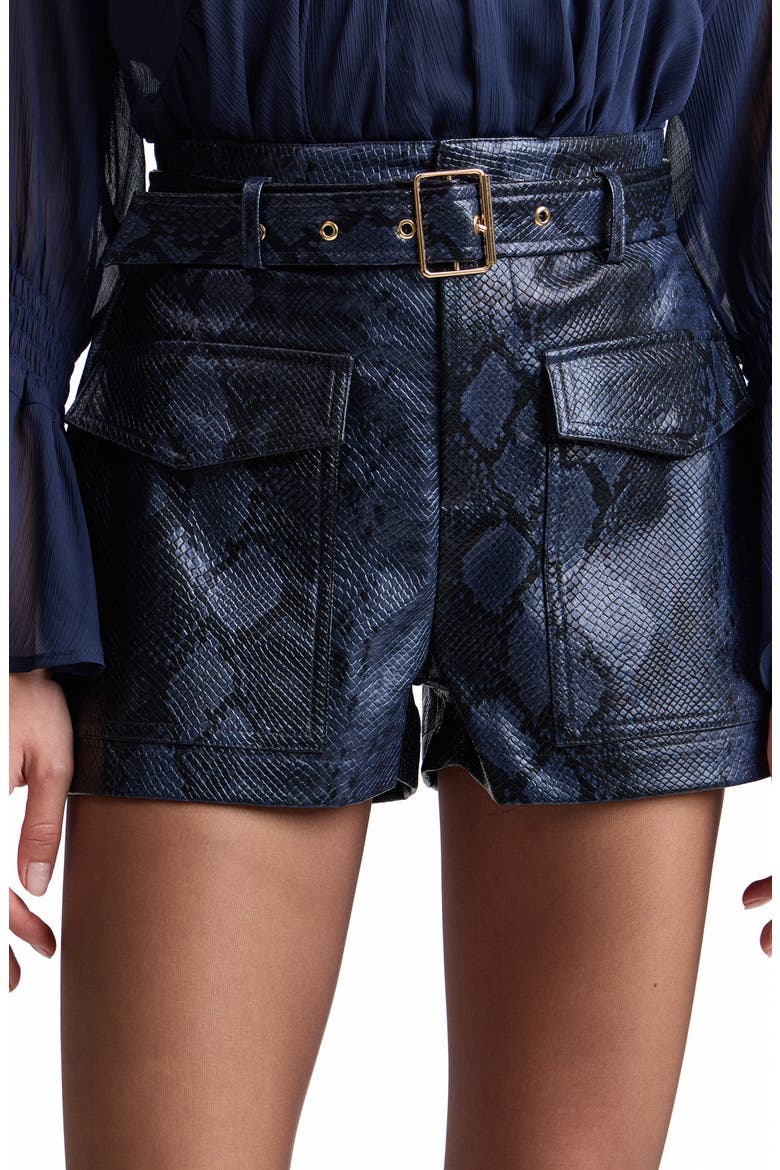 Python Print Faux Leather Shorts, Alternate, color, NAVY PYTHON