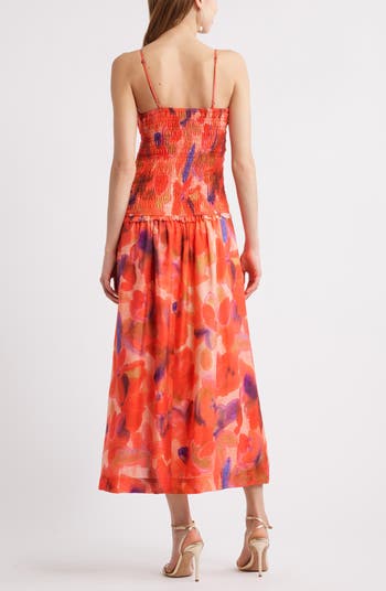 Smocked Drop Waist Midi Dress