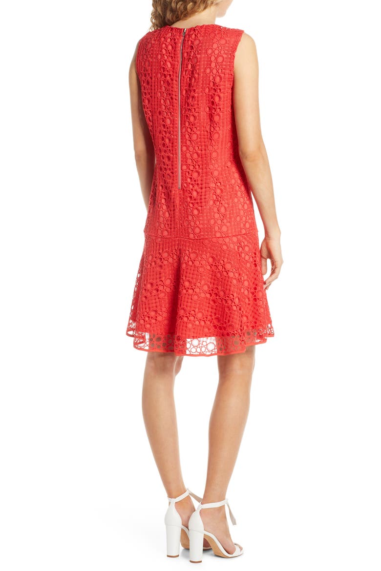 Circle Lace Drop Waist Dress, Alternate, color, CORAL PUNCH
